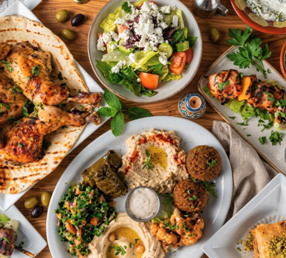 Assorted Middle Eastern food spread